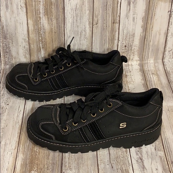skechers ladies black leather shoes